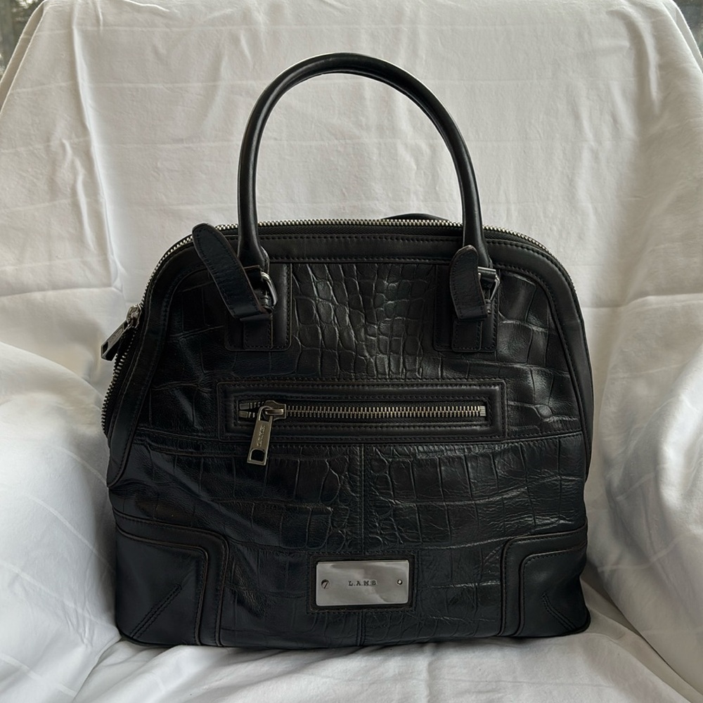 L. A. M. B Gwen Stefani Domed Croc Embossed Black Leather Bag, beautiful.